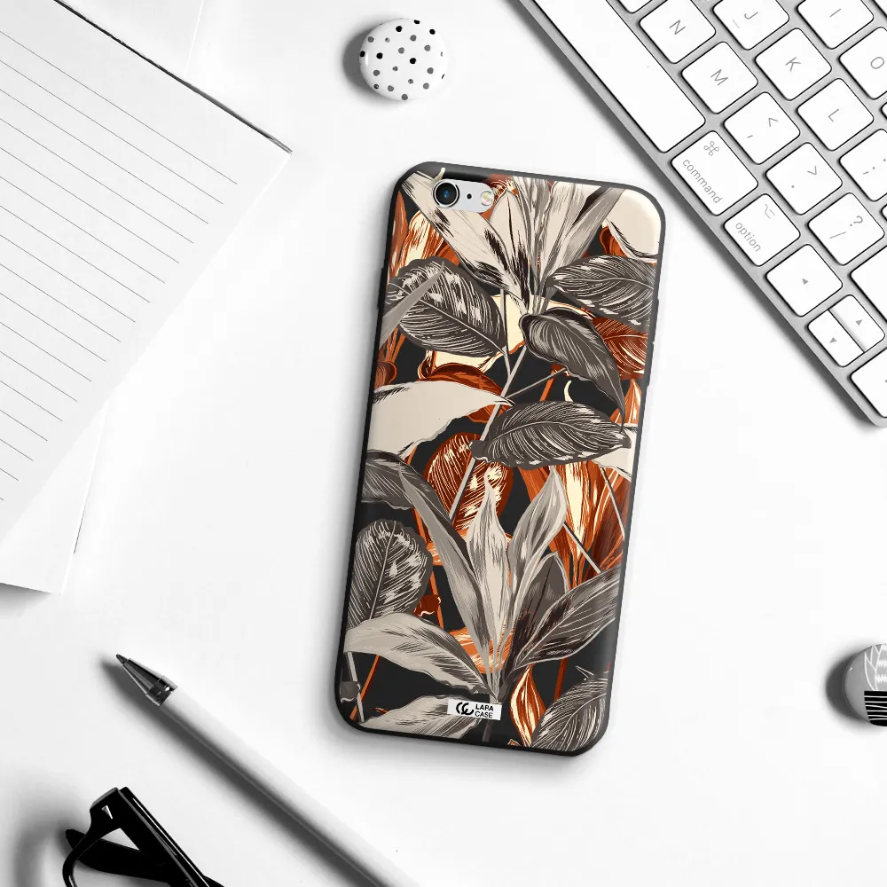 Brown Tropical Leaves Apple iPhone 6S Silicone black Case