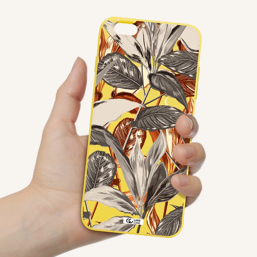 Brown Tropical Leaves Apple iPhone 6S Silicone canary yellow Case