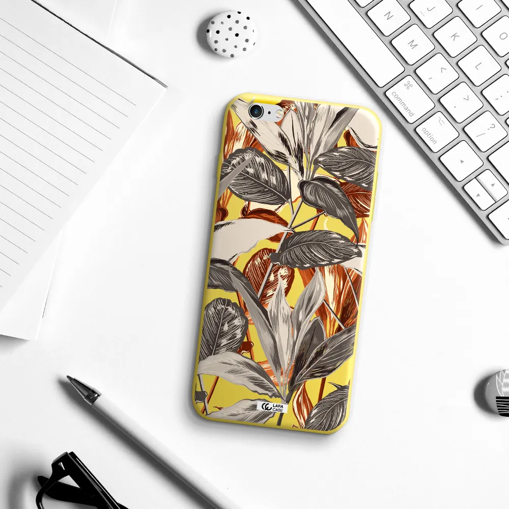 Brown Tropical Leaves Apple iPhone 6S Silicone canary yellow Case