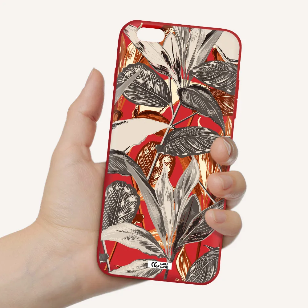 Brown Tropical Leaves Apple iPhone 6S Silicone Imperial Red Case
