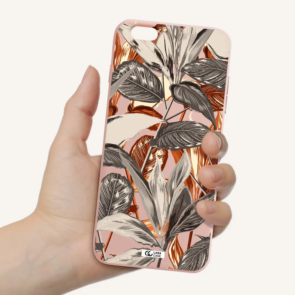 Brown Tropical Leaves Apple iPhone 6S Silicone pastel pink Case
