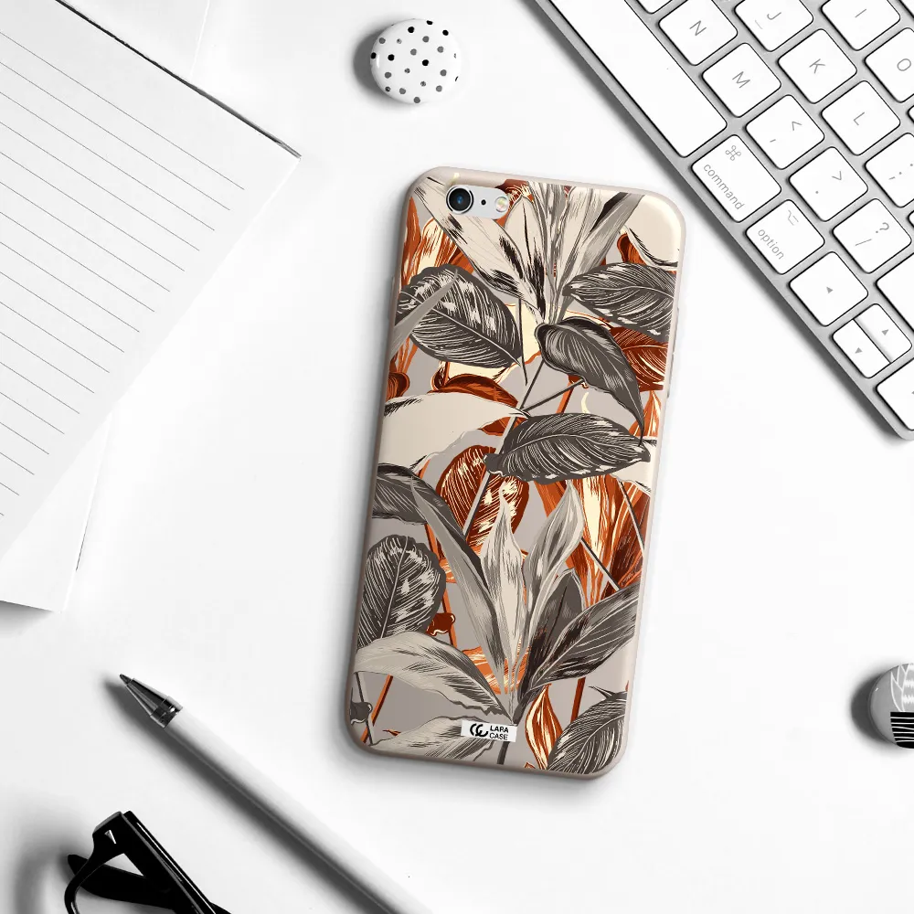 Brown Tropical Leaves Apple iPhone 6S Silicone Stone Case