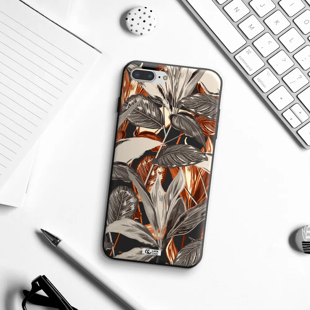 Brown Tropical Leaves Apple iPhone 7 plus Silicone black Case