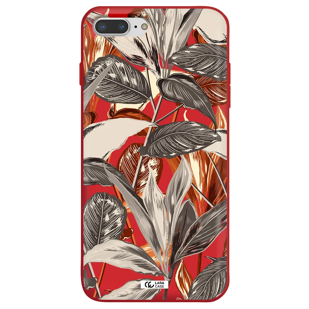 Brown Tropical Leaves Apple iPhone 7 plus Silicone Imperial Red Case