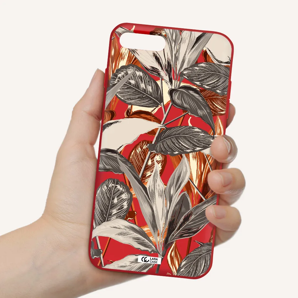 Brown Tropical Leaves Apple iPhone 7 plus Silicone Imperial Red Case