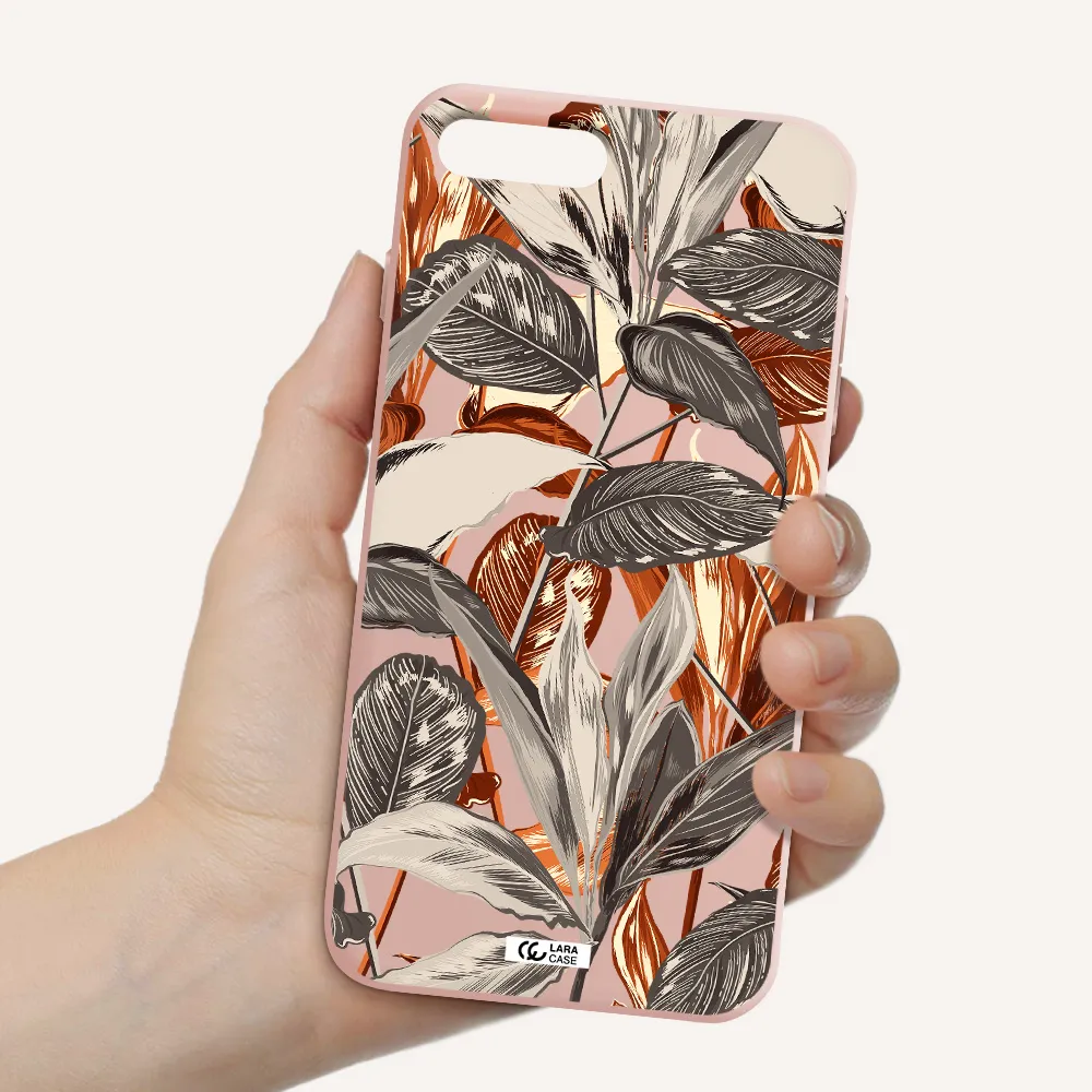 Brown Tropical Leaves Apple iPhone 7 plus Silicone pastel pink Case