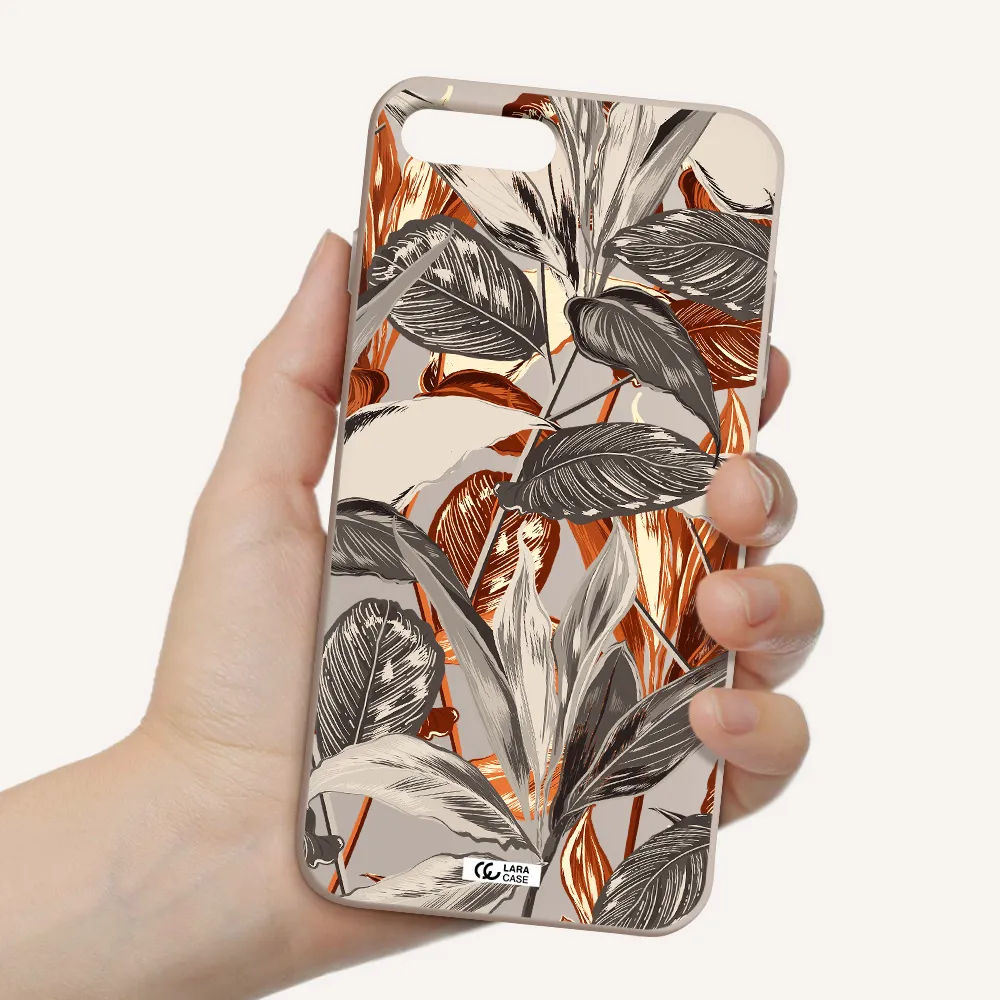Brown Tropical Leaves Apple iPhone 7 plus Silicone Stone Case