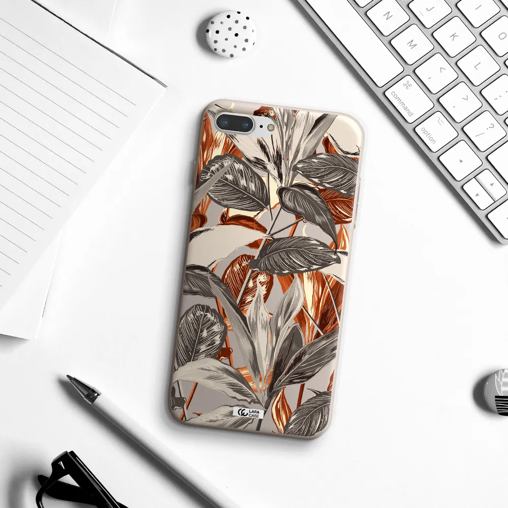 Brown Tropical Leaves Apple iPhone 7 plus Silicone Stone Case