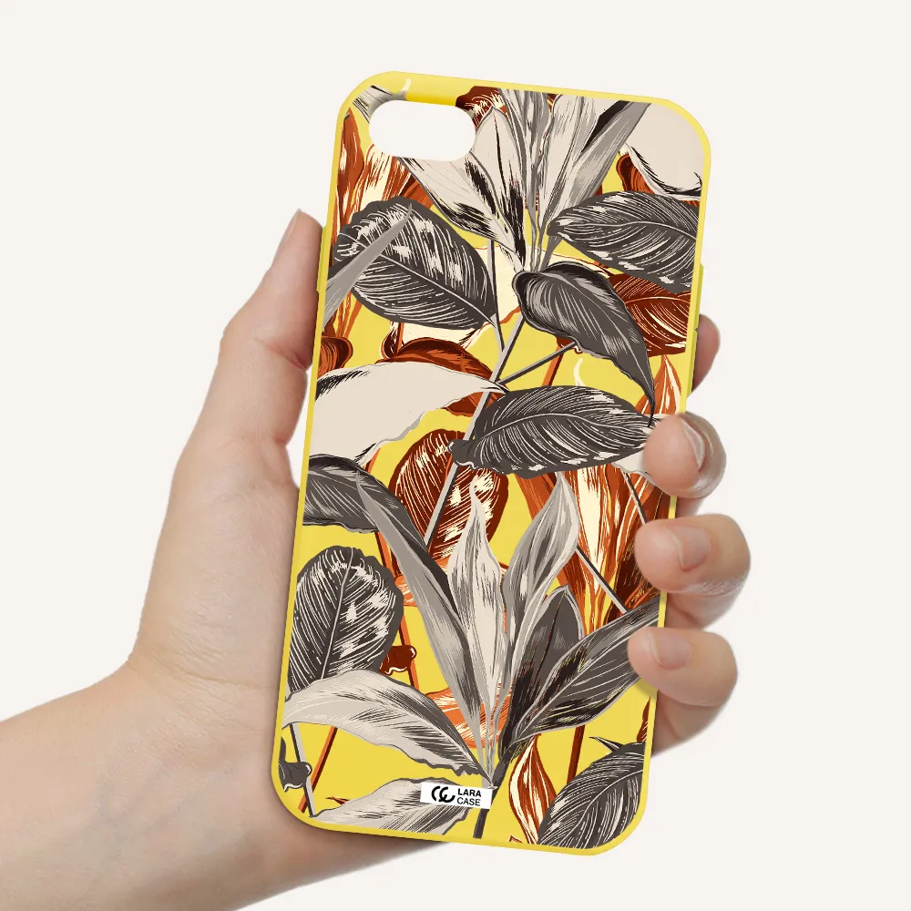 Brown Tropical Leaves Apple iPhone 7 Silicone canary yellow Case