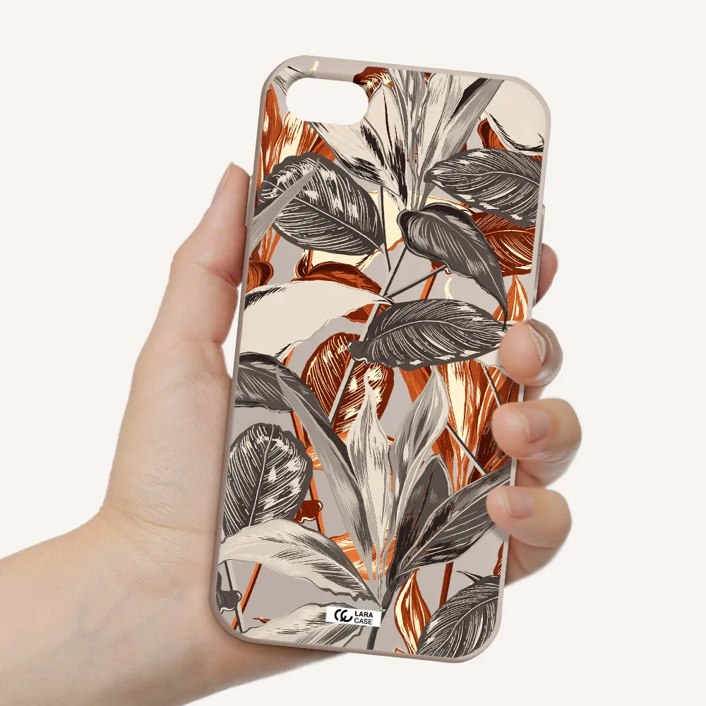 Brown Tropical Leaves Apple iPhone 7 Silicone Stone Case