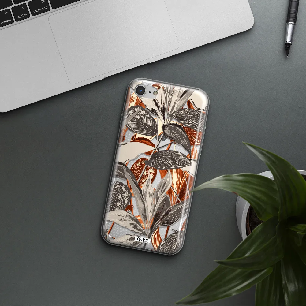 Brown Tropical Leaves Apple iPhone 8 Clear TPU Case
