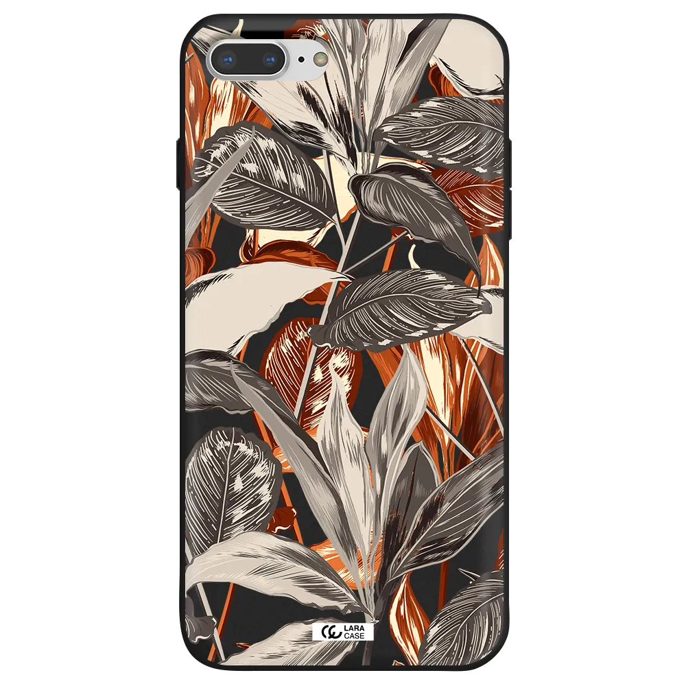 Brown Tropical Leaves Apple iPhone 8 plus Silicone black Case