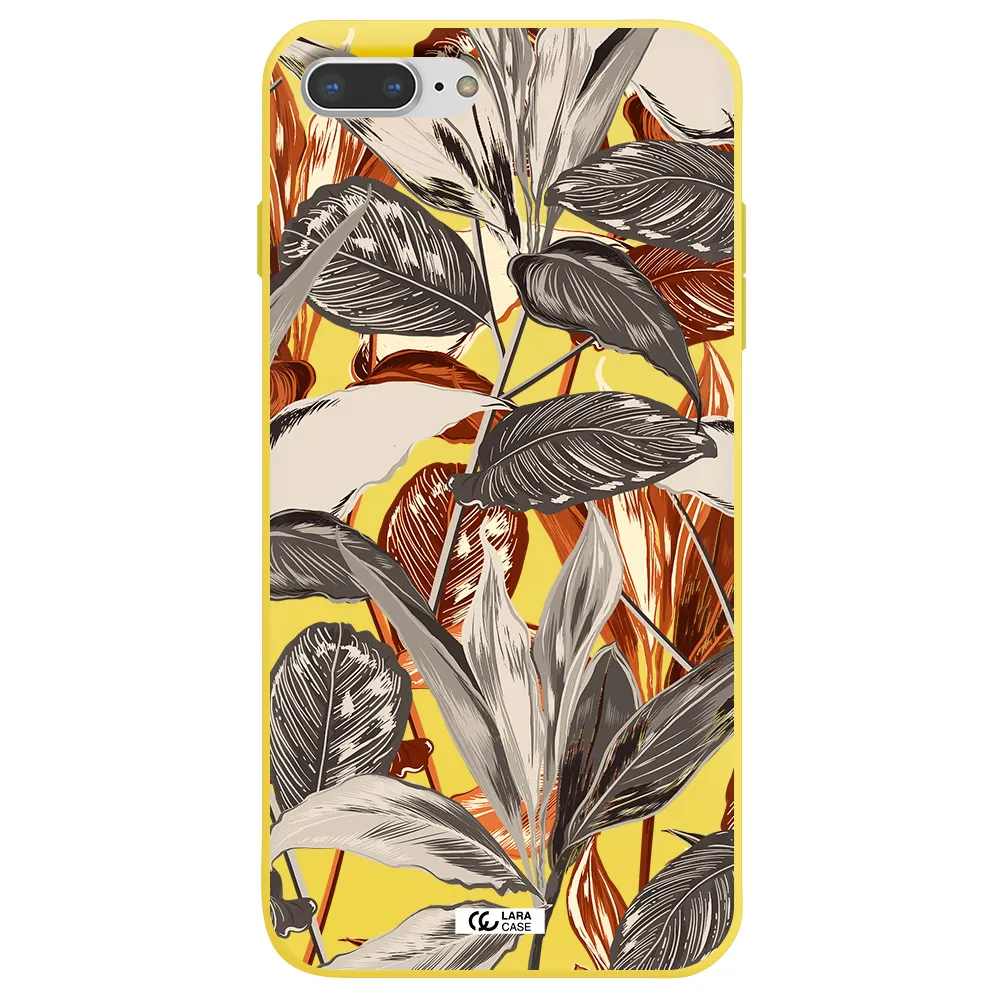 Brown Tropical Leaves Apple iPhone 8 plus Silicone canary yellow Case
