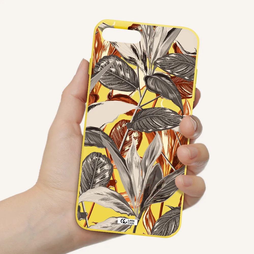 Brown Tropical Leaves Apple iPhone 8 plus Silicone canary yellow Case