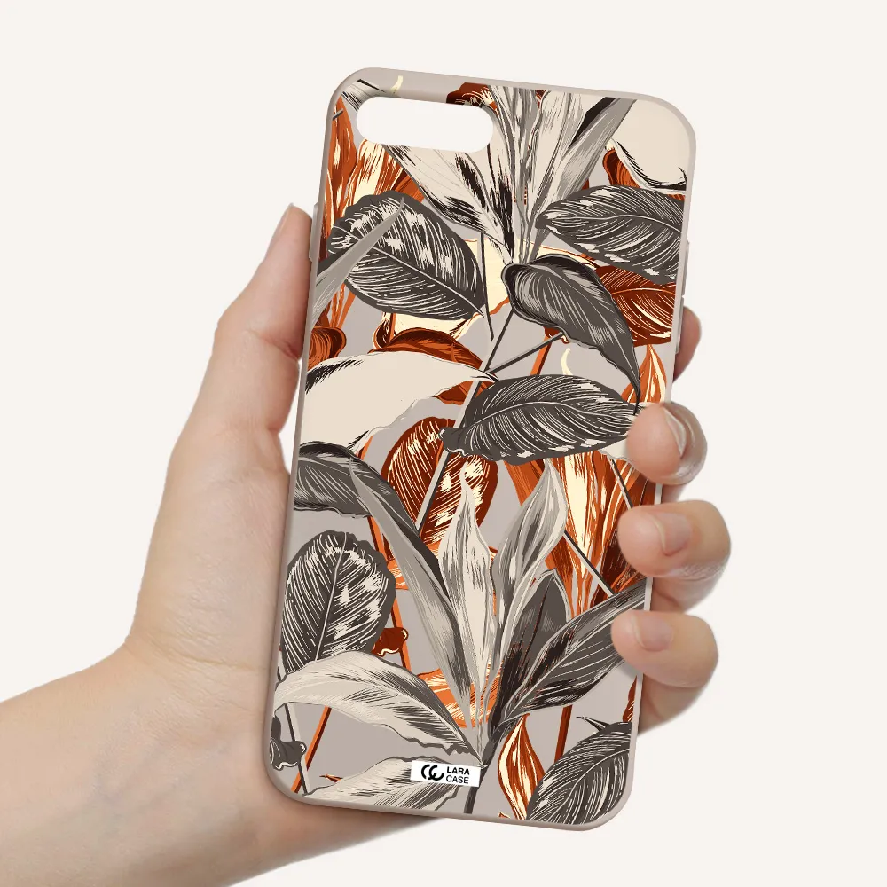 Brown Tropical Leaves Apple iPhone 8 plus Silicone Stone Case