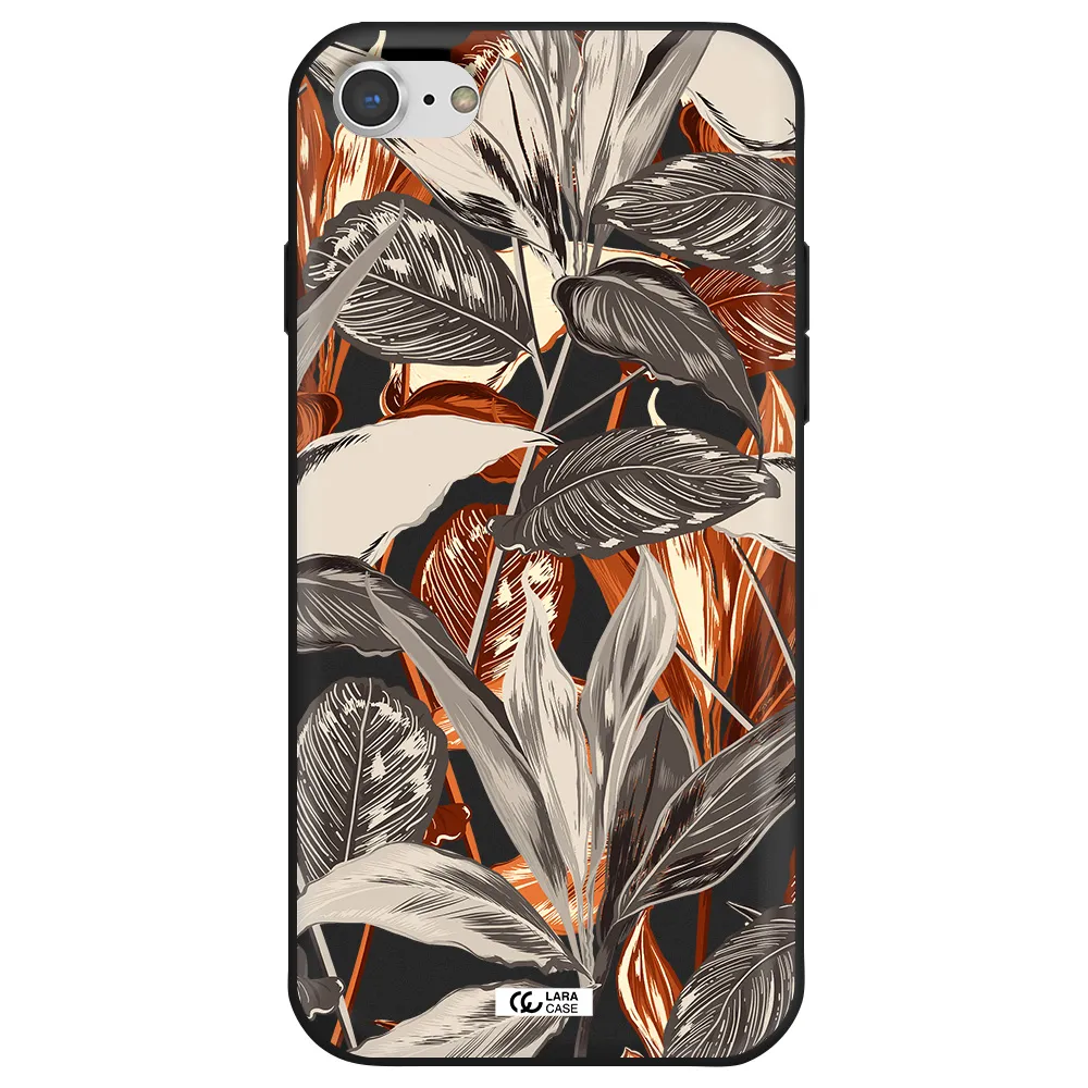 Brown Tropical Leaves Apple iPhone 8 Silicone black Case