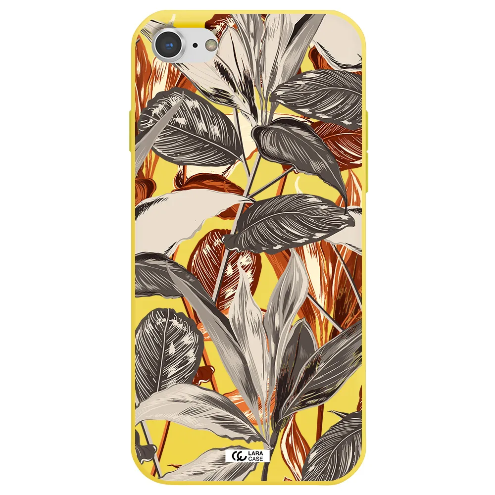 Brown Tropical Leaves Apple iPhone 8 Silicone canary yellow Case