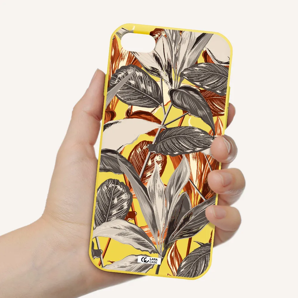 Brown Tropical Leaves Apple iPhone 8 Silicone canary yellow Case