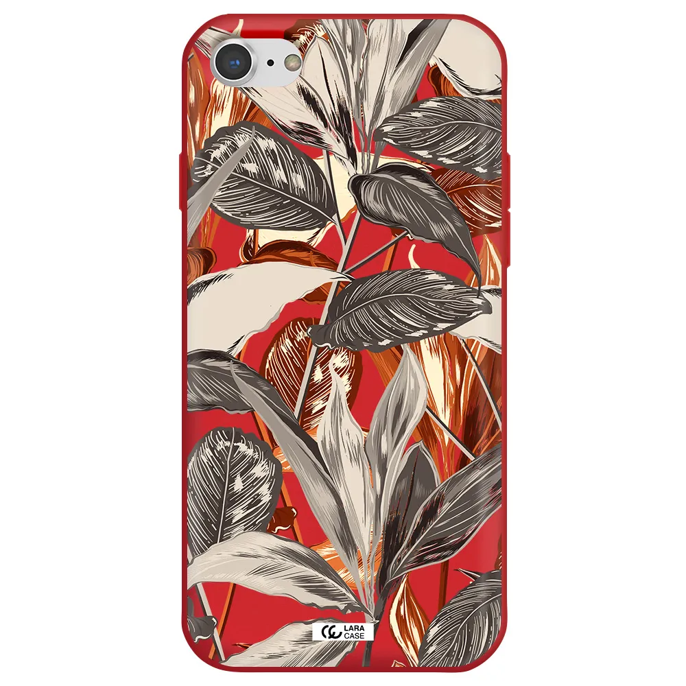 Brown Tropical Leaves Apple iPhone 8 Silicone Imperial Red Case