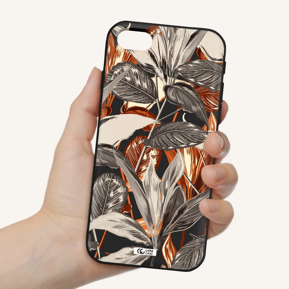 Brown Tropical Leaves Apple iPhone se 2020 Silicone black Case