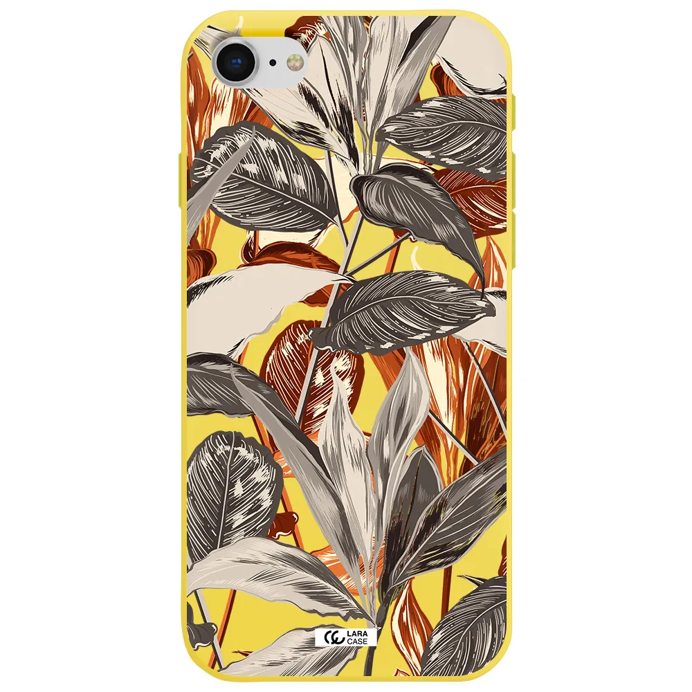 Brown Tropical Leaves Apple iPhone se 2020 Silicone canary yellow Case