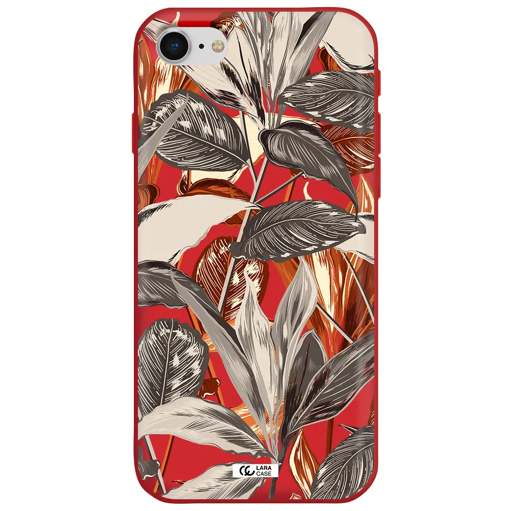 Brown Tropical Leaves Apple iPhone se 2020 Silicone Imperial Red Case