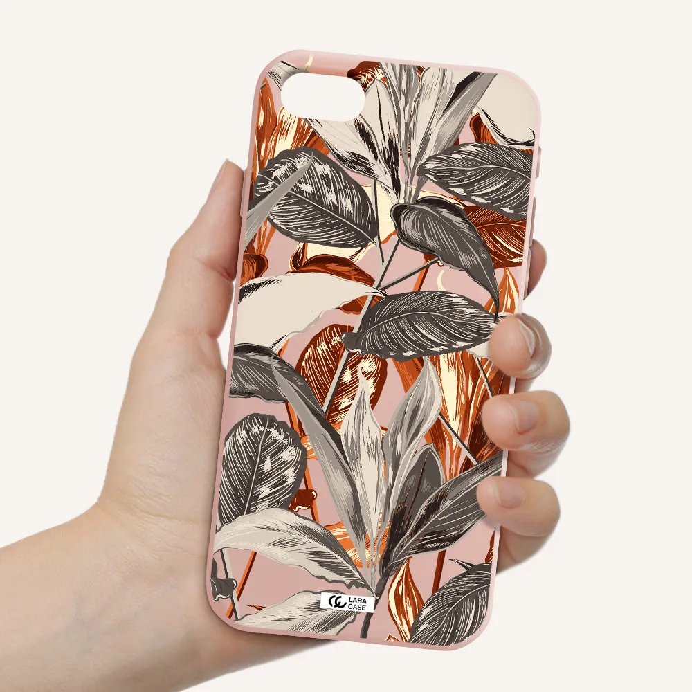 Brown Tropical Leaves Apple iPhone se 2020 Silicone pastel pink Case