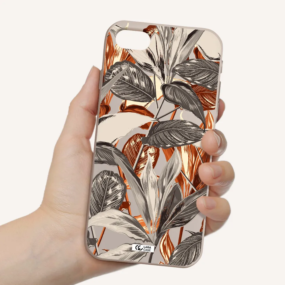 Brown Tropical Leaves Apple iPhone se 2020 Silicone Stone Case