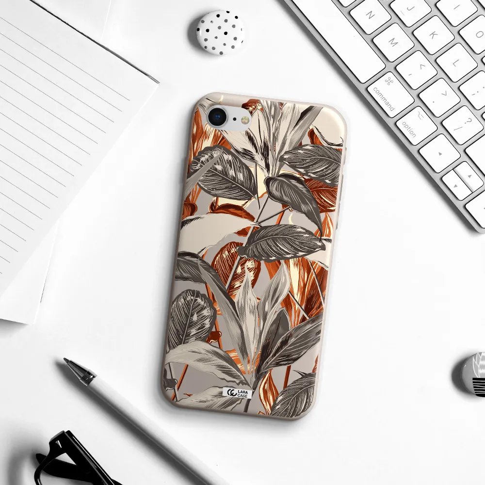 Brown Tropical Leaves Apple iPhone se 2020 Silicone Stone Case