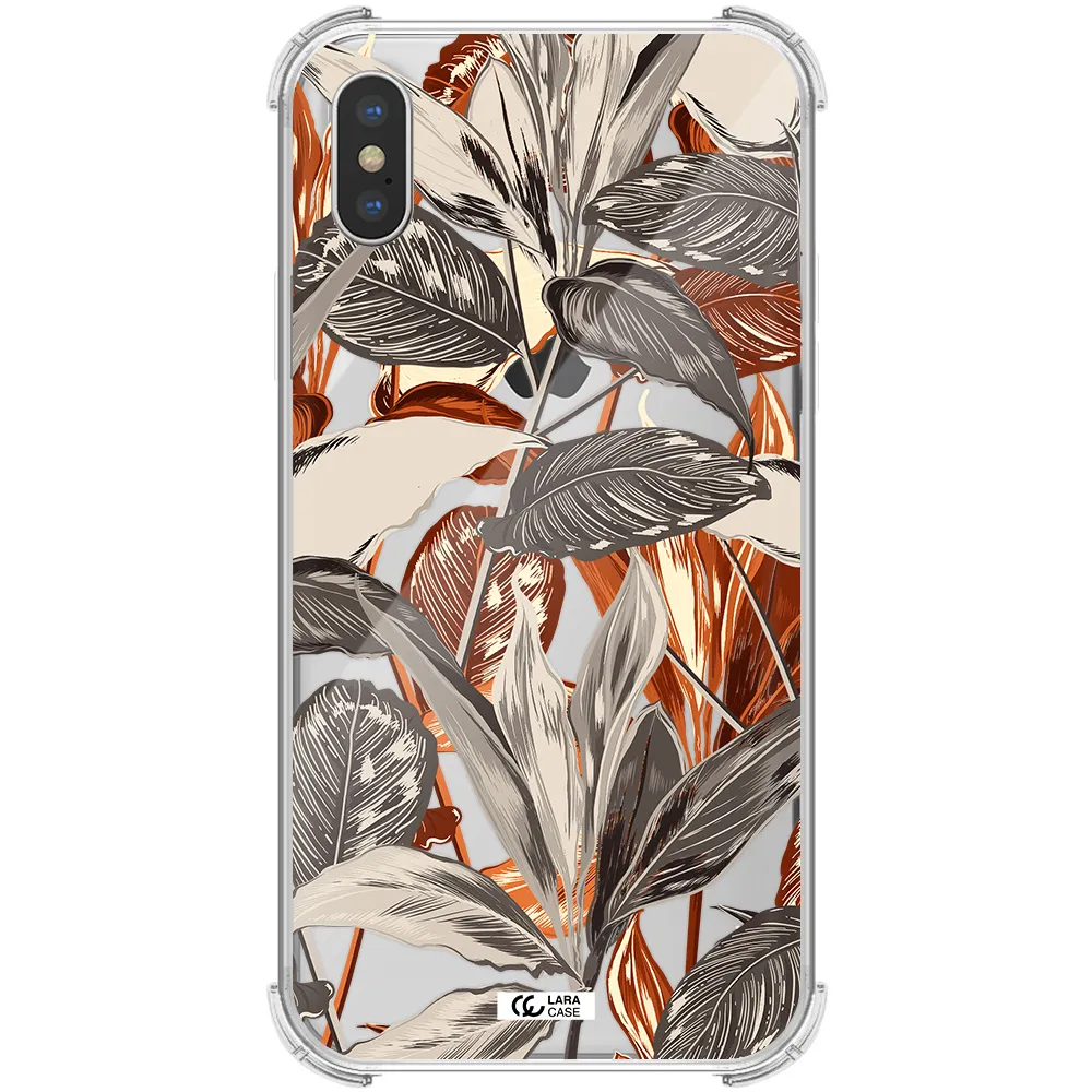 Brown Tropical Leaves Apple iPhone X Clear PC Case