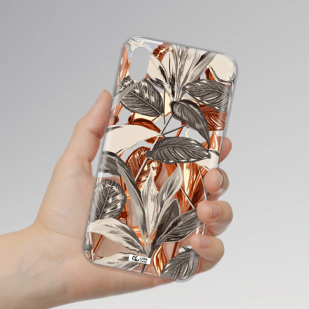 Brown Tropical Leaves Apple iPhone XR Clear TPU Case