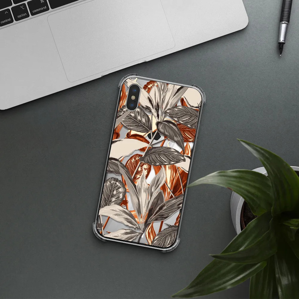 Brown Tropical Leaves Apple iPhone XS Clear PC Case