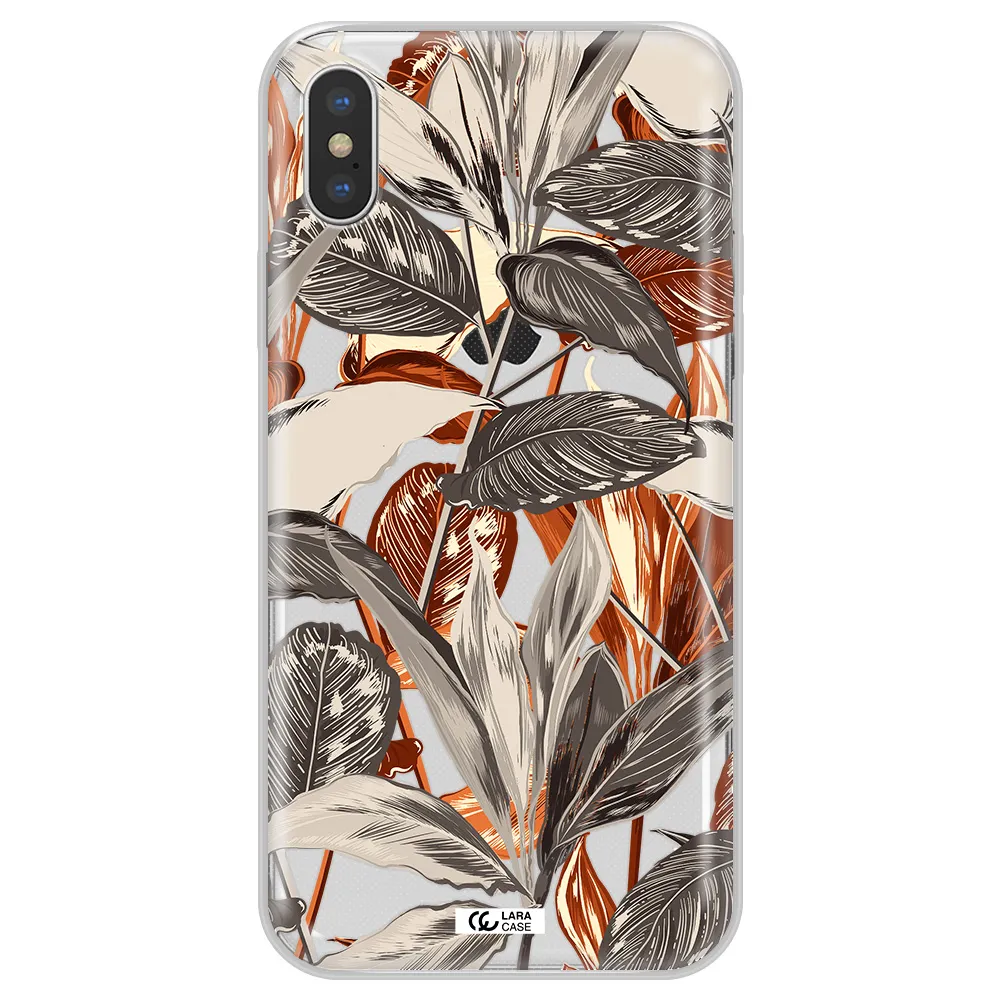 Brown Tropical Leaves Apple iPhone XS Clear TPU Case