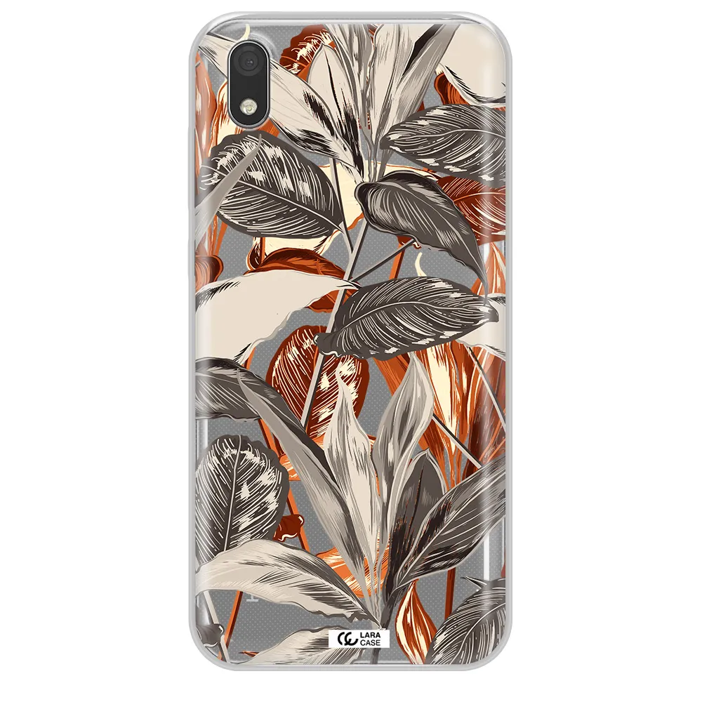 Brown Tropical Leaves Huawei Honor 8S Clear TPU Case
