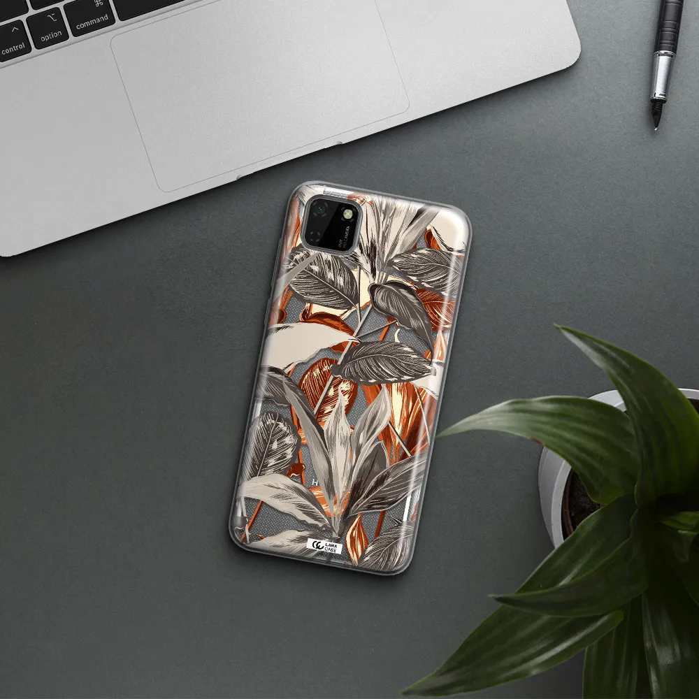 Brown Tropical Leaves Huawei Honor 9S Clear TPU Case