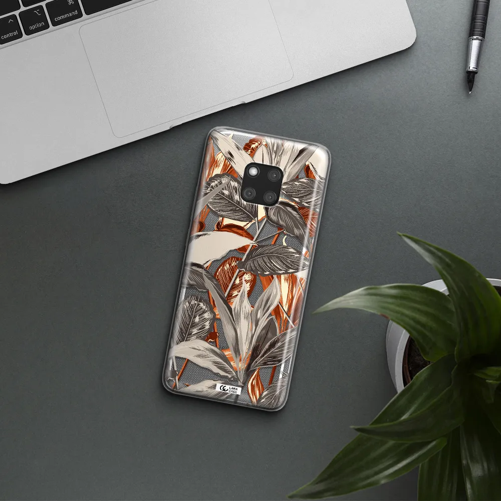 Brown Tropical Leaves Huawei Mate 20 Pro Clear TPU Case