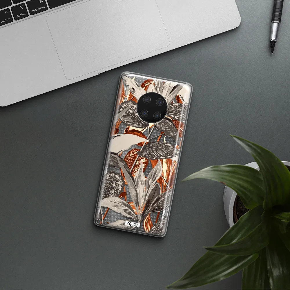 Brown Tropical Leaves Huawei Mate 30 Pro Clear TPU Case