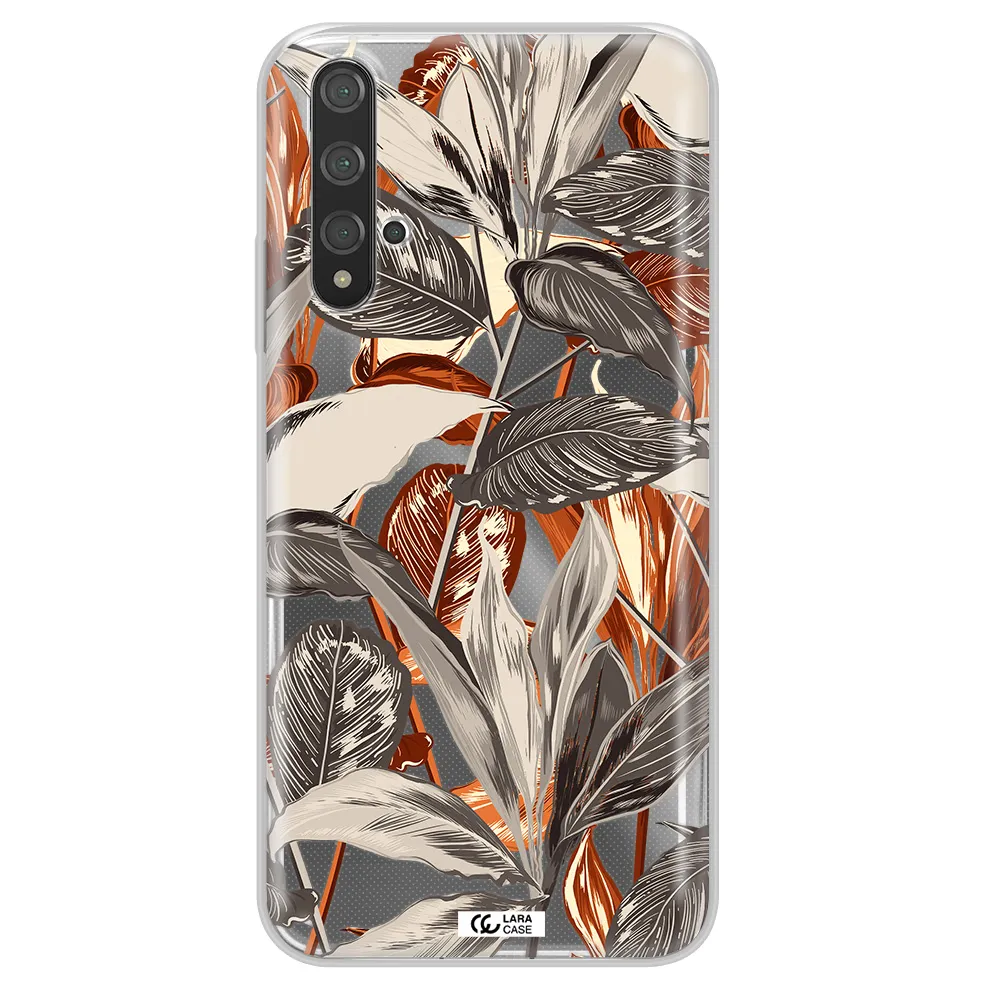 Brown Tropical Leaves Huawei Nova 5t Clear TPU Case