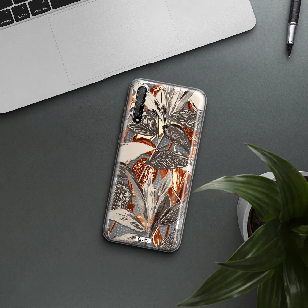 Brown Tropical Leaves Huawei P Smart S Clear TPU Case