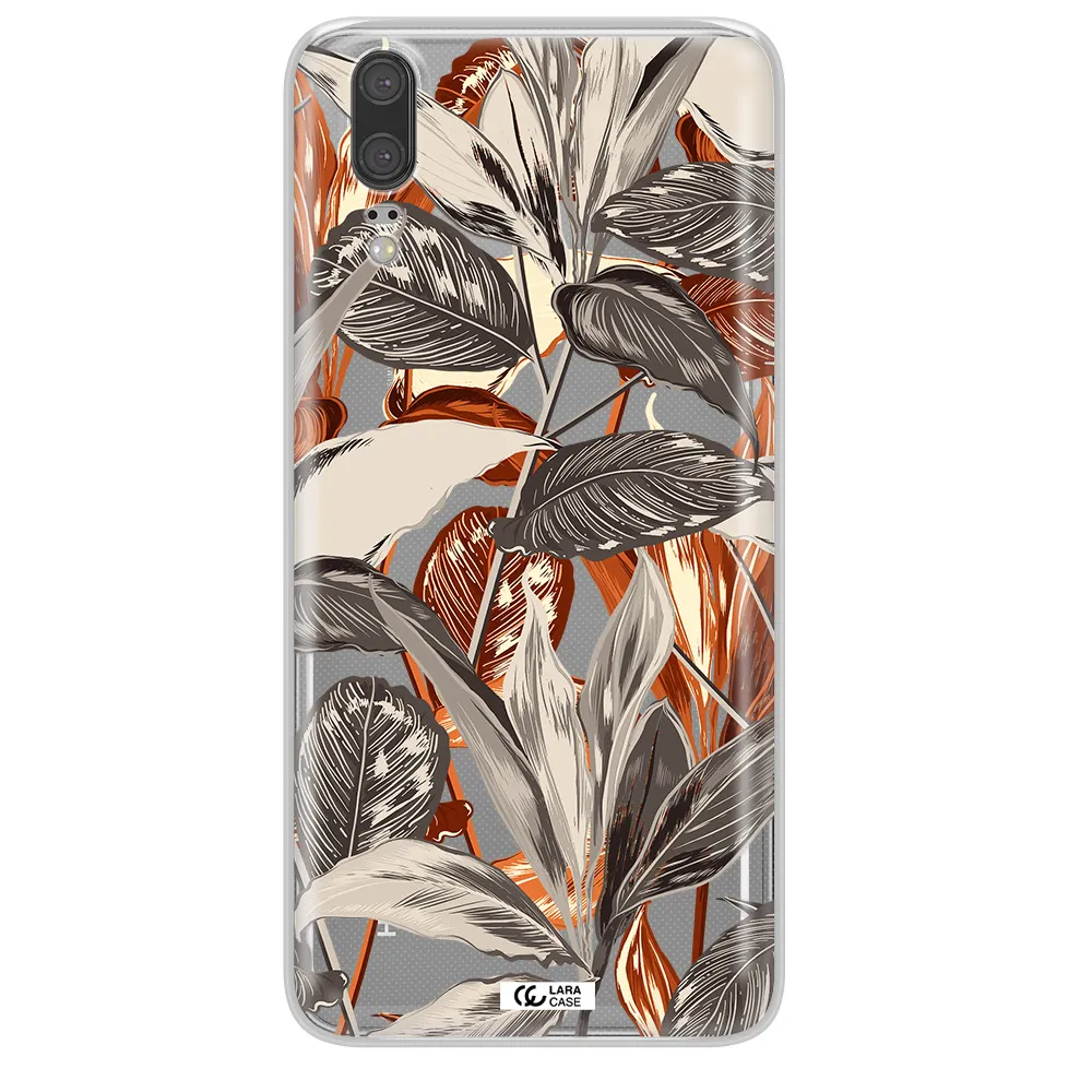 Brown Tropical Leaves Huawei P20 Clear TPU Case
