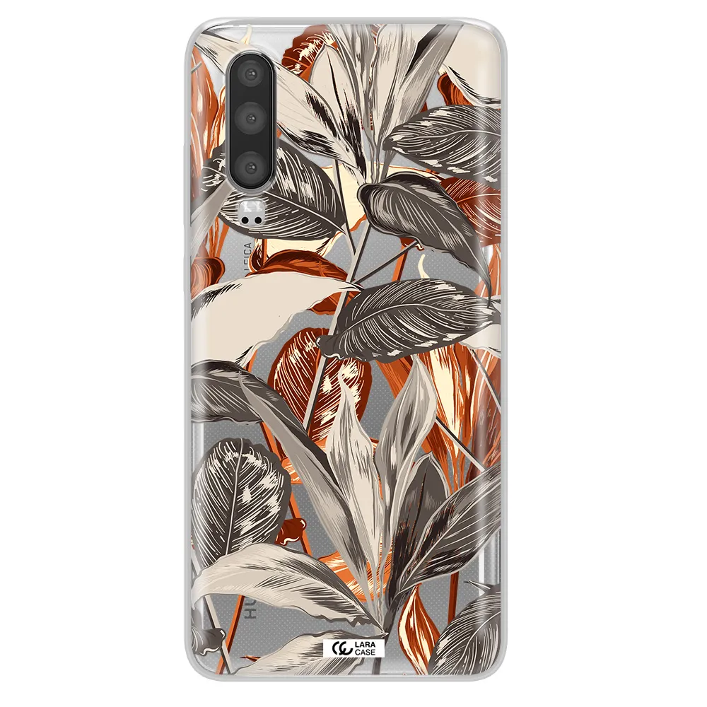 Brown Tropical Leaves Huawei P30 Clear TPU Case