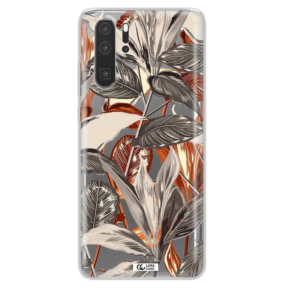 Brown Tropical Leaves Huawei P30 Pro Clear TPU Case