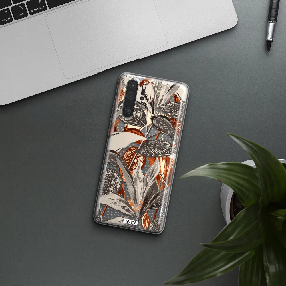 Brown Tropical Leaves Huawei P30 Pro Clear TPU Case