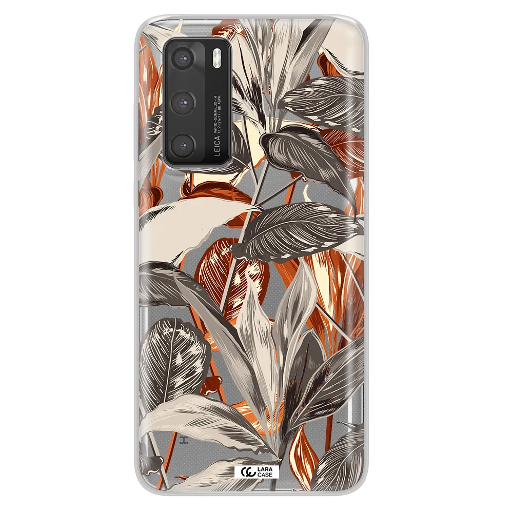 Brown Tropical Leaves Huawei P40 Clear TPU Case