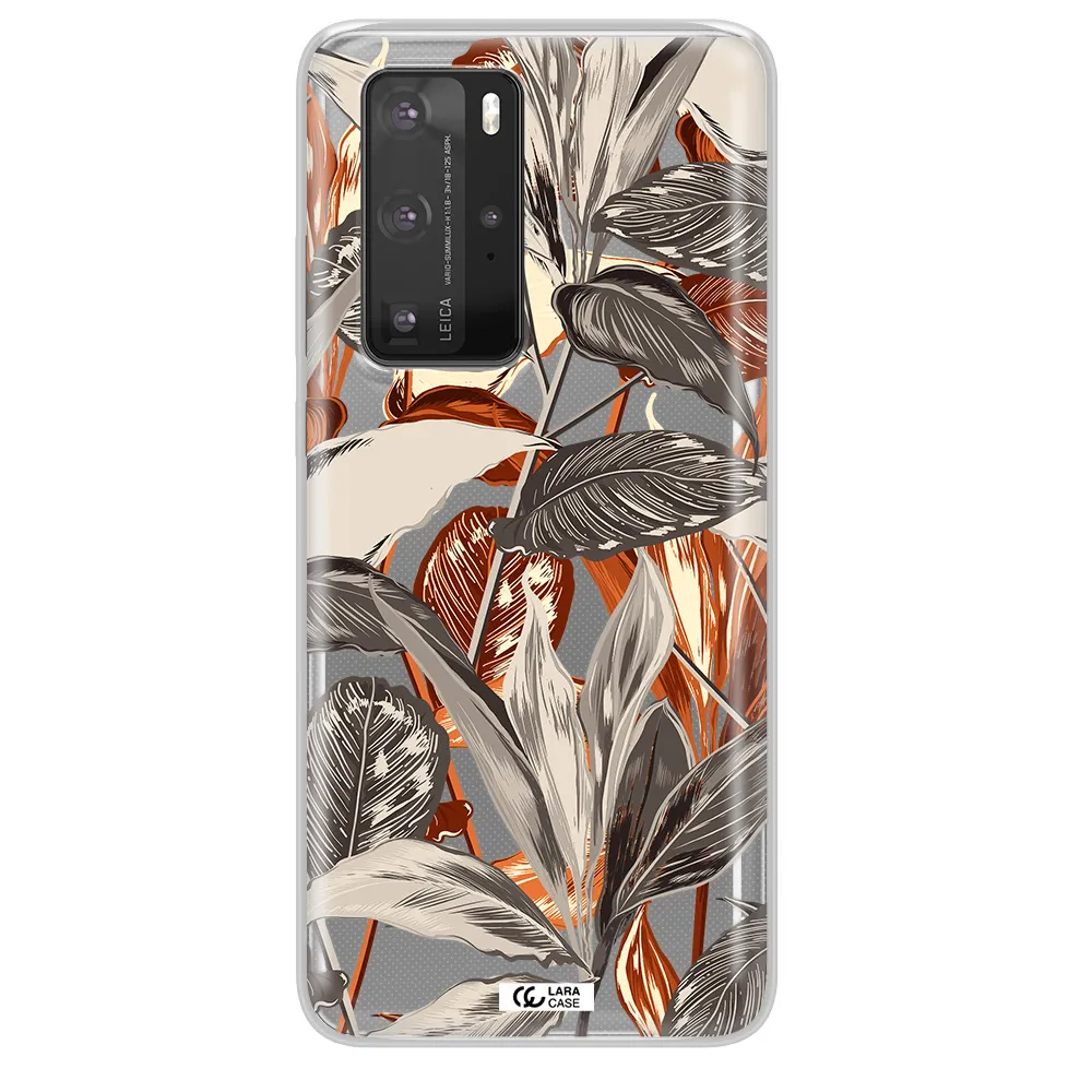 Brown Tropical Leaves Huawei P40 Pro Clear TPU Case