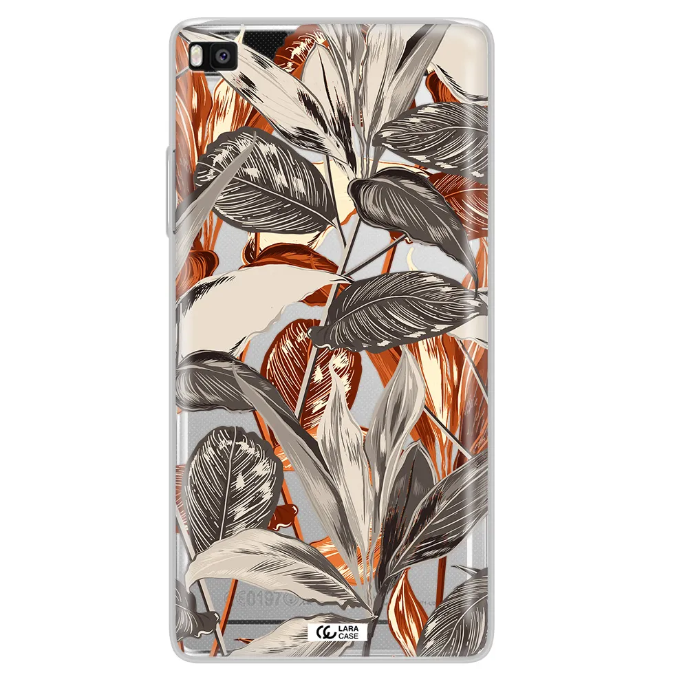 Brown Tropical Leaves Huawei P8 Clear TPU Case