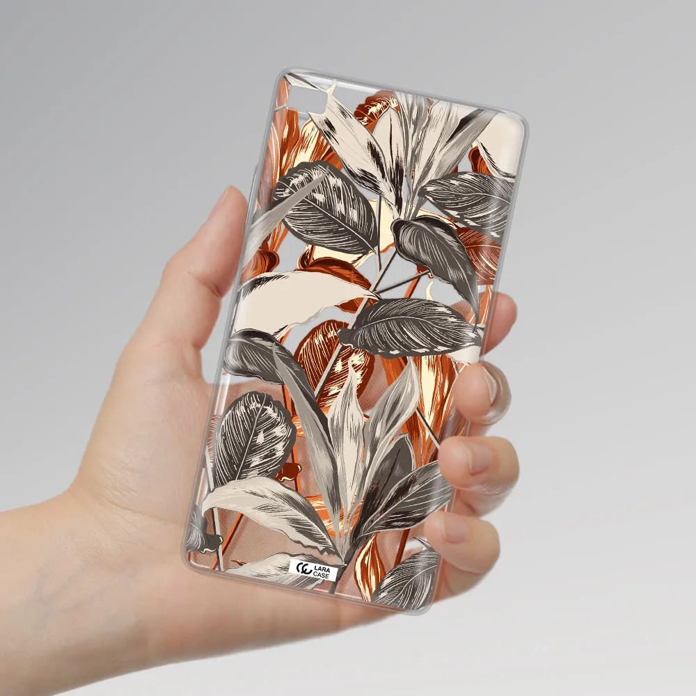 Brown Tropical Leaves Huawei P8 Clear TPU Case
