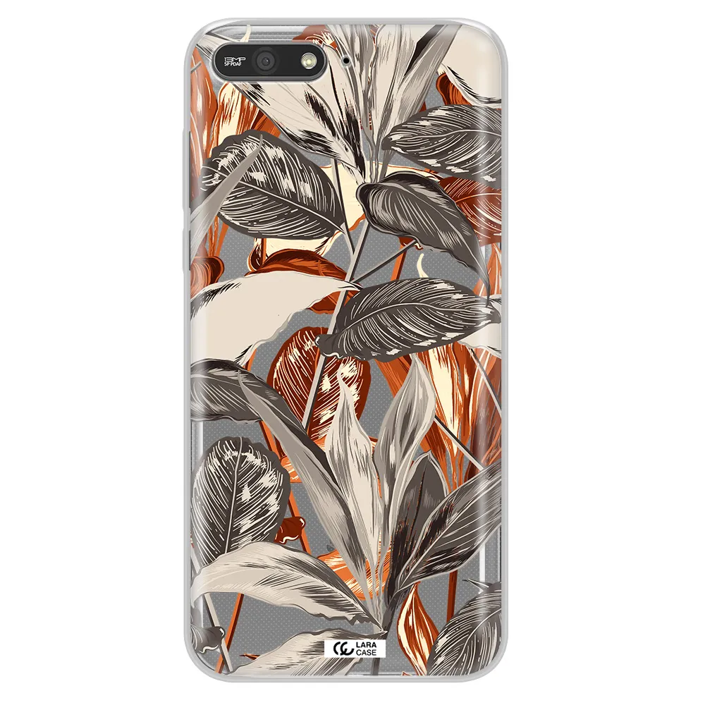 Brown Tropical Leaves Huawei Y6 2018 Clear TPU Case