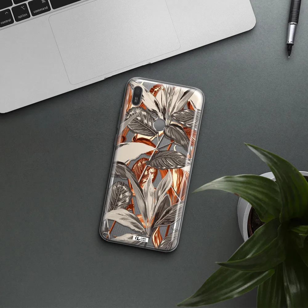 Brown Tropical Leaves Huawei Y6 2019 Clear TPU Case