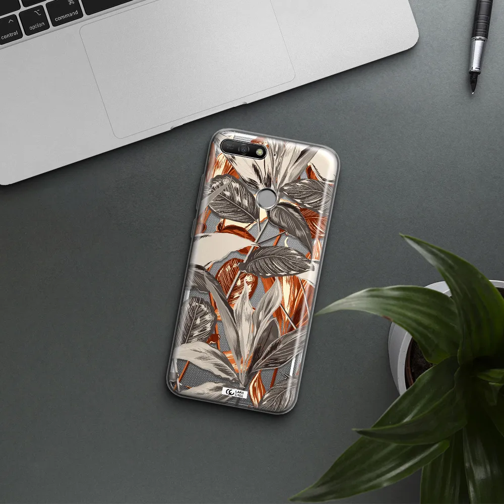 Brown Tropical Leaves Huawei Y6 Prime 2018 Clear TPU Case